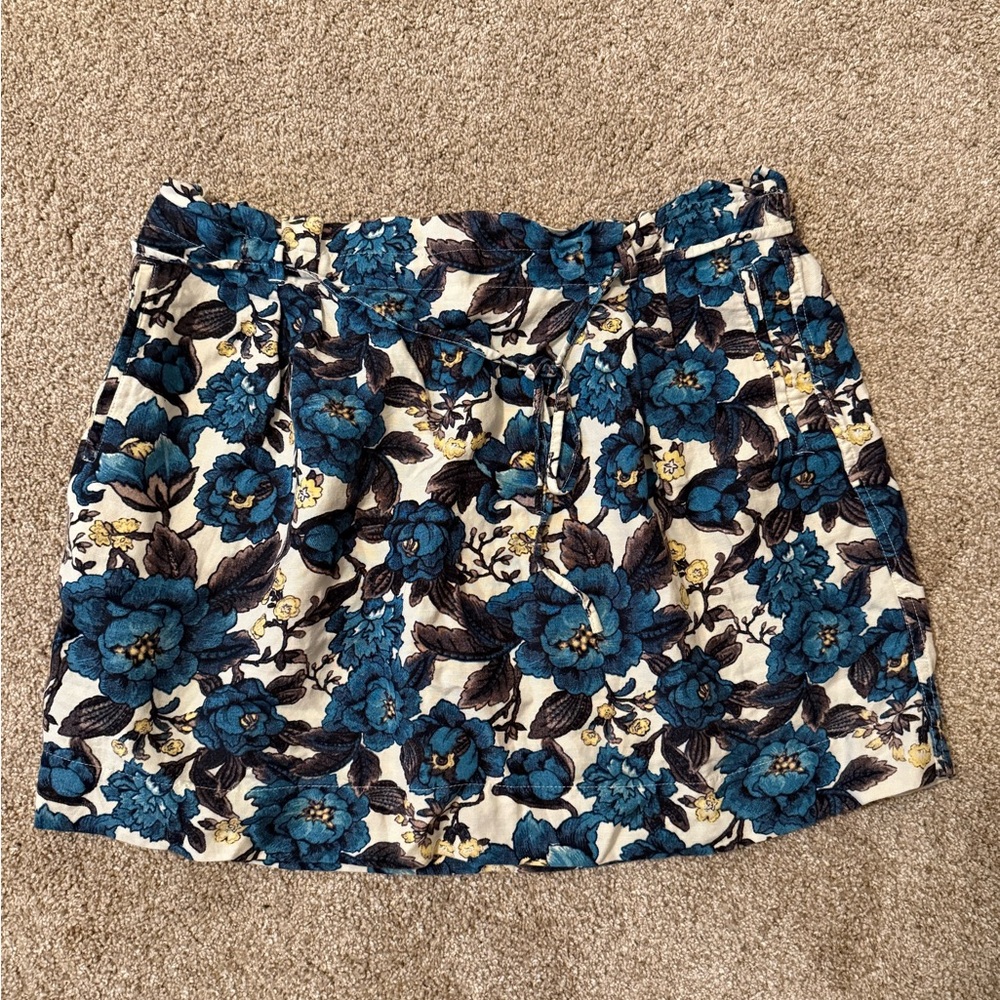 LOFT Blue and Cream Floral Mini Skirt